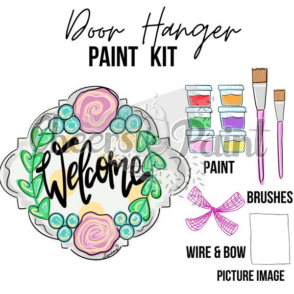Floral Welcome 3D Plaque- DIY Door Hanger Craft Wood Paint Kit