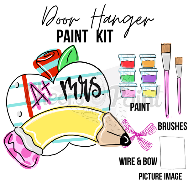 Pencil & Apple- DIY Door Hanger Craft Wood Paint Kit