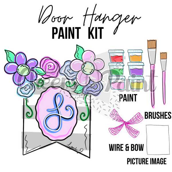 Floral Monogram Banner- DIY Door Hanger Craft Wood Paint Kit