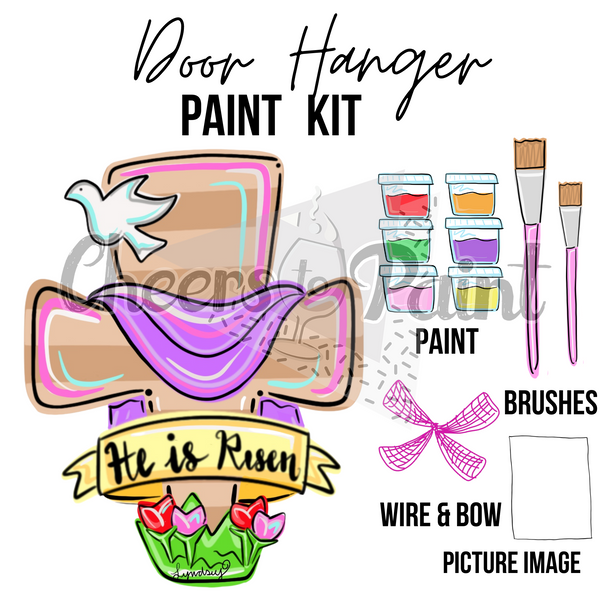 He is Risen Single Cross- DIY Door Hanger Craft Wood Paint Kit