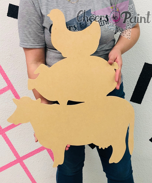 Cow Pig Chicken Stack -DIY Door Hanger Craft Wood Paint Kit
