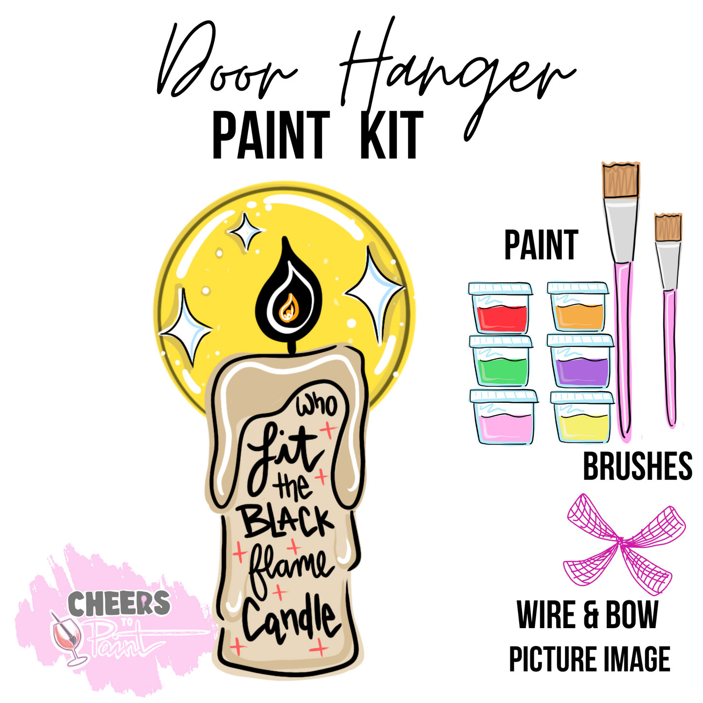 Black Flame Candle- DIY Door Hanger Craft Wood Paint Kit