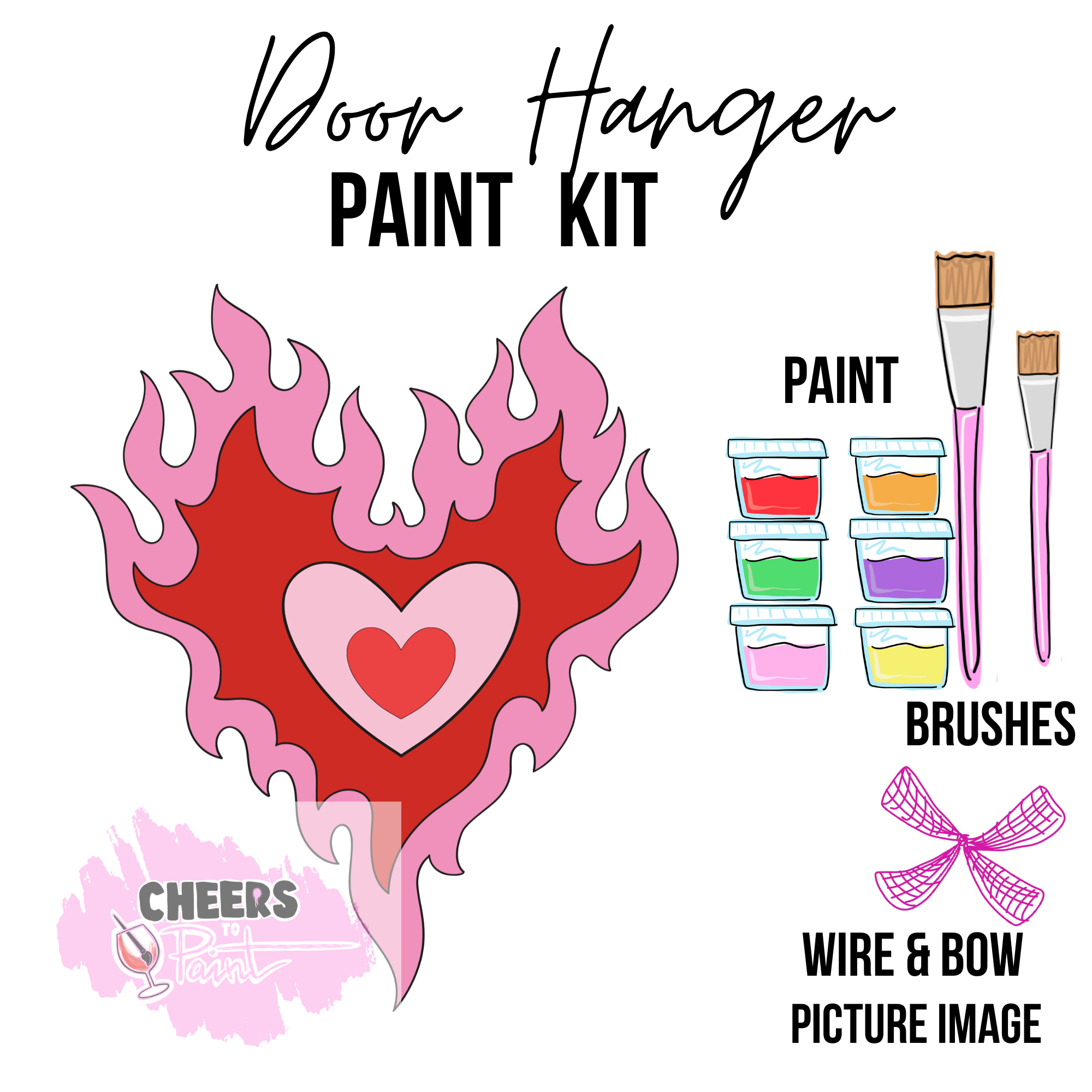 Flaming Heart- DIY Door Hanger Craft Wood Paint Kit