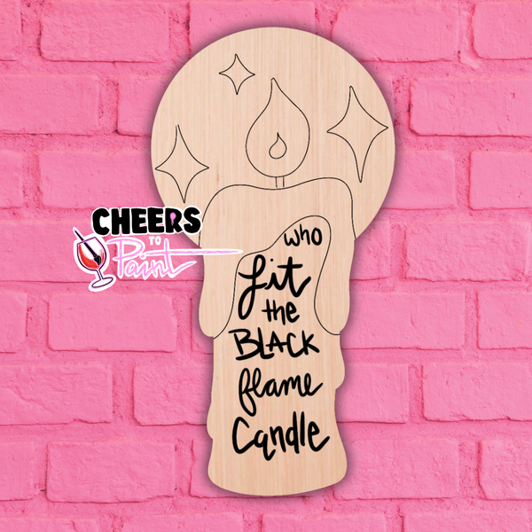 Unfinished Wood- Black Flame Candle Cutout