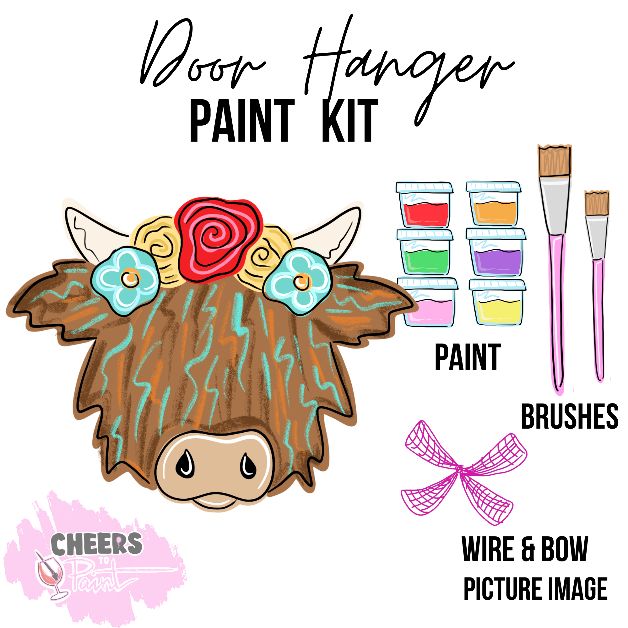 Highland Cow- DIY Door Hanger Craft Wood Paint Kit